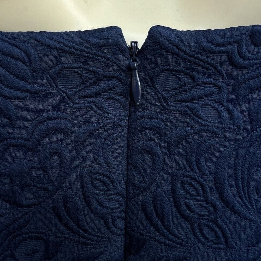 Talbots Size 10 Navy Blue Jacquard Brocade Ruffle Sleeve Sheath Dress Classic - Picture 3 of 8